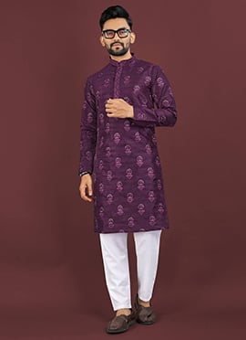 Graceful Wine Banglori Silk Embroidered Sequins Kurta Pyjama