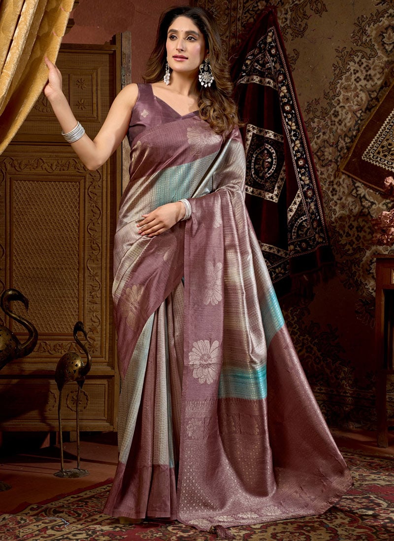 Graceful Wine Kota Silk Jacquard Saree Festive Wear