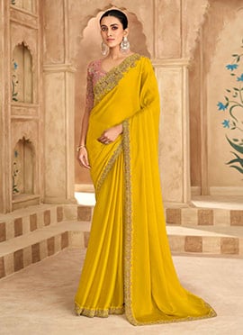Graceful Yellow Chiffon Embroidered Sequins Zari Saree