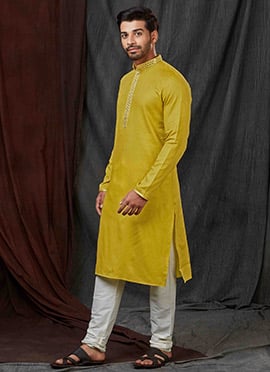 Graceful Yellow Cotton Sequins Kurta Pyjama