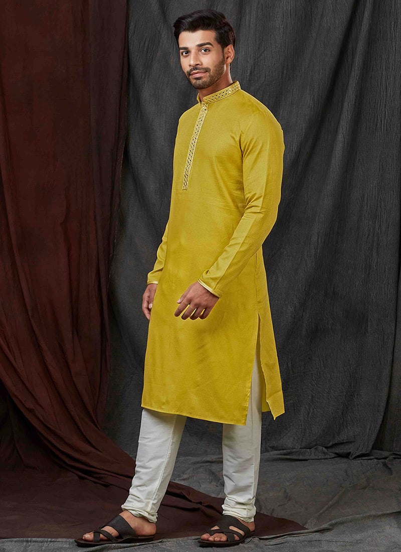 Graceful Yellow Cotton Sequins Kurta Pyjama