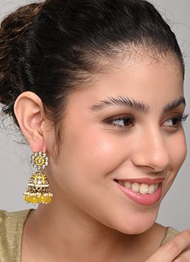 Graceful Yellow Kundan Pearl Meenakari Jhumka
