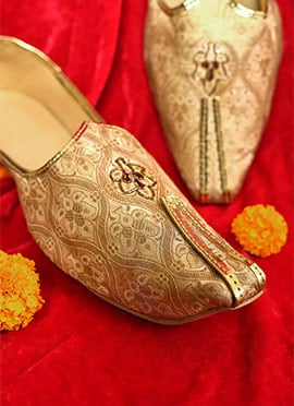 Grand Fawn Zari Silk Jacquard Cutdana Mojri