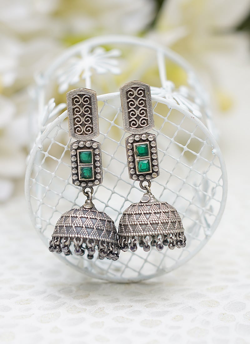 Grand Kundan Work Green Jhumka Party Wear-ERDSTB405186
