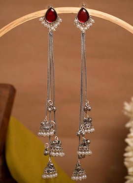Grand Maroon Kundan Beads Oxidised Jhumka