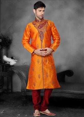 Grand Orange Silk Kurta Pyjama