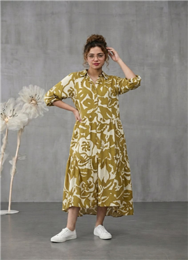 Green  Rayon Printed Midi Dress