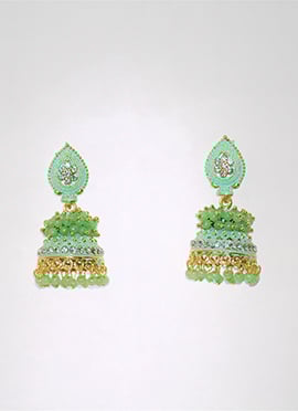 Green Alloy Pearl beaded Jhumka