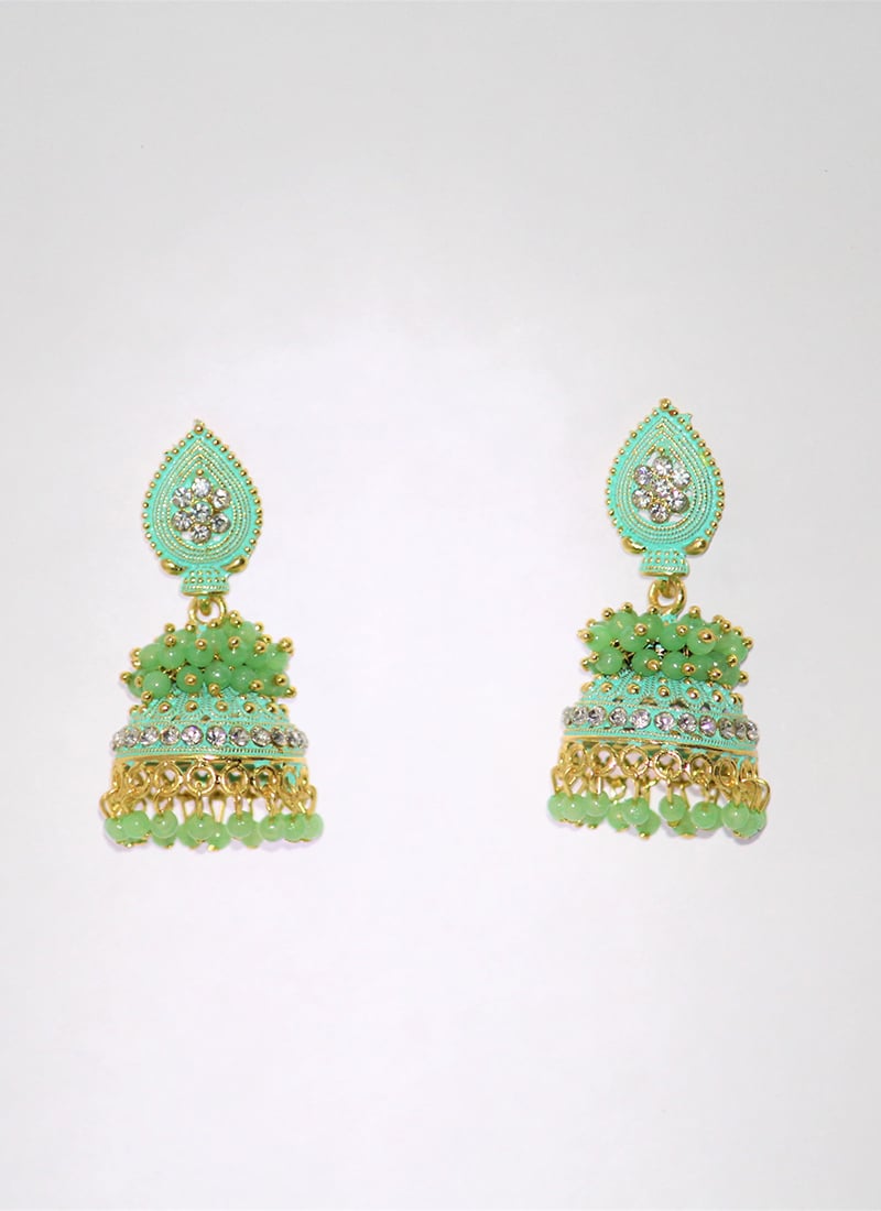 Green Alloy Pearl beaded Jhumka Festive Wear