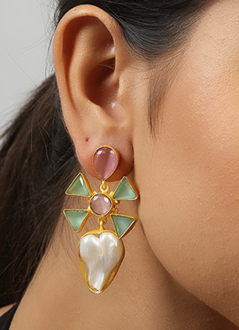 Green Brass Kundan Danglers