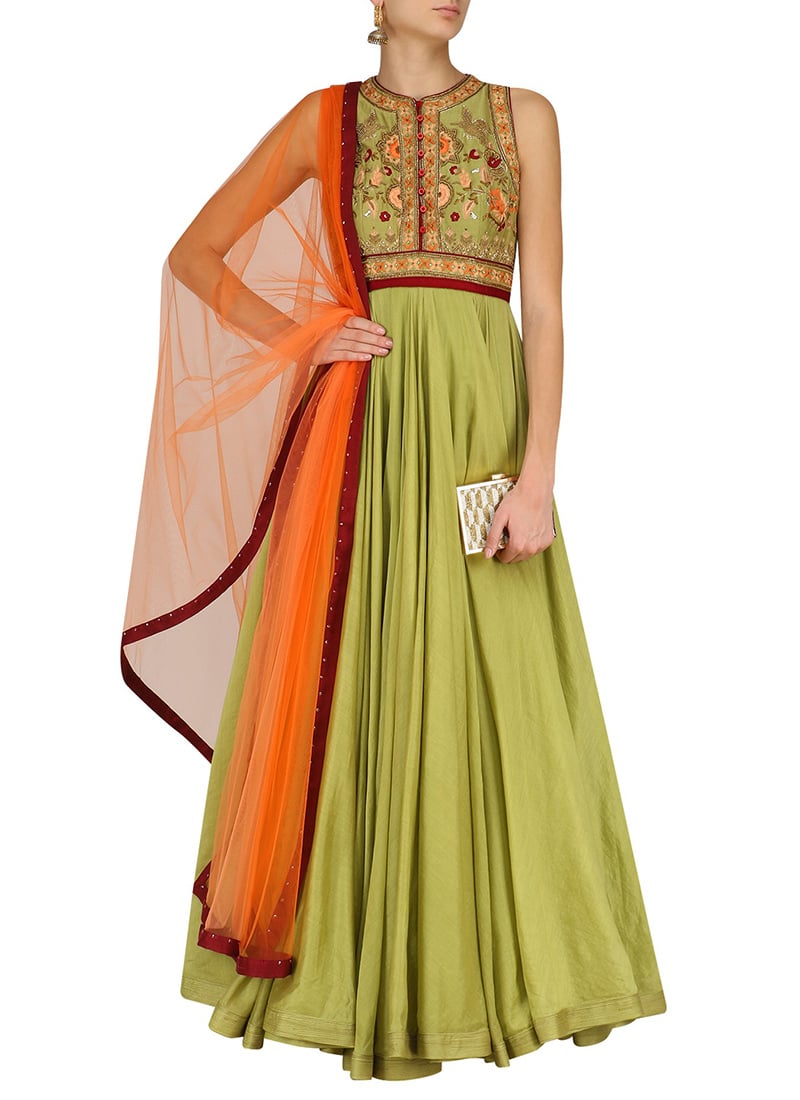 Green Art Silk Anarkali Suit