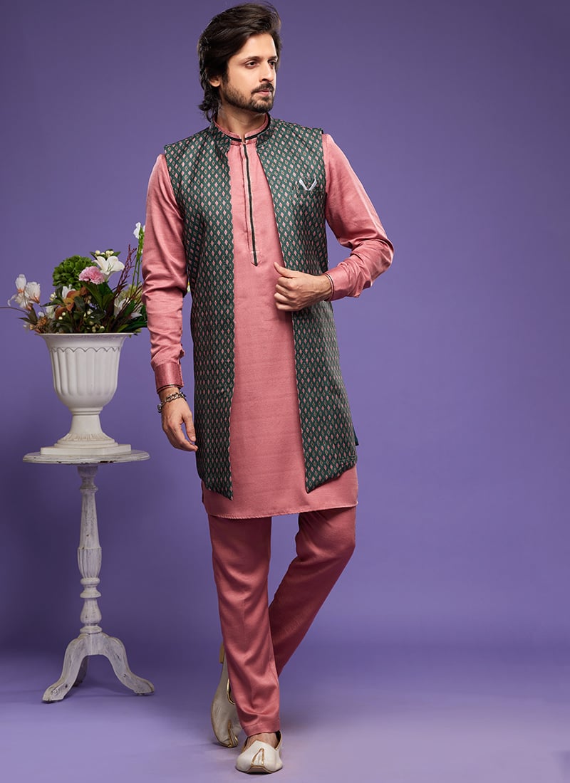 Green Art Silk Banarasi Bandi Set Festive Wear