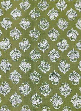 Green Art Silk Cotton Mill Print Fabric