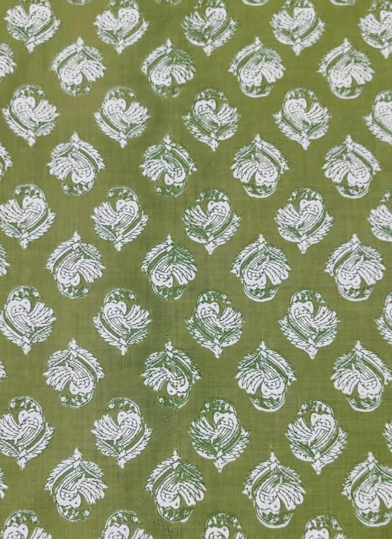 Green Art Silk Cotton Mill Print Fabric