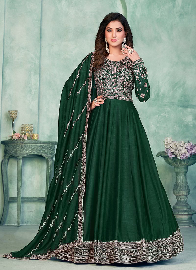 Green Art Silk Embroidered Anarkali Suit