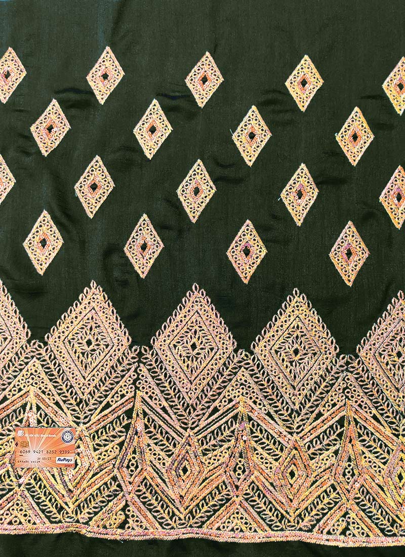 Mehendi Green Art Silk Embroidered Fabric