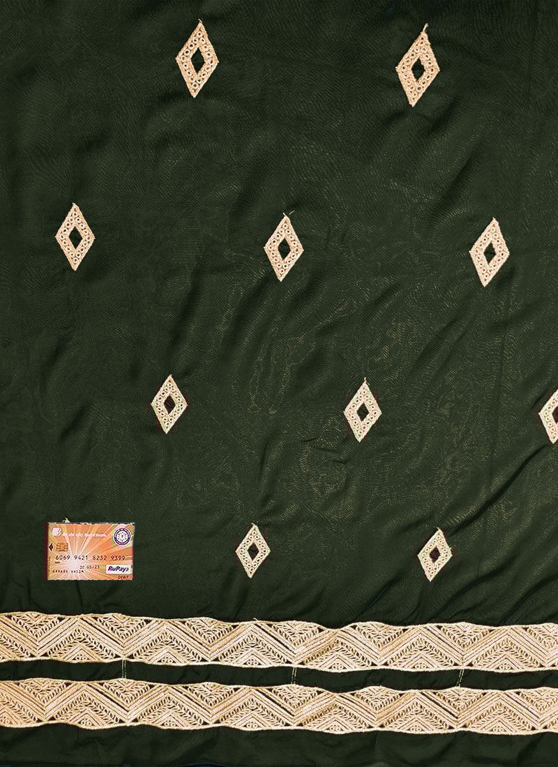 Mehendi Green Organza Embroidered Fabric