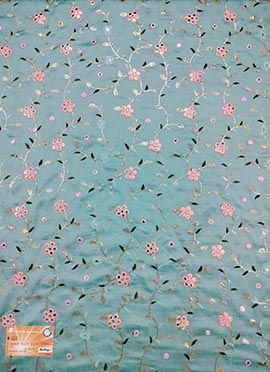 Sea Green Art Silk Embroidered Fabric
