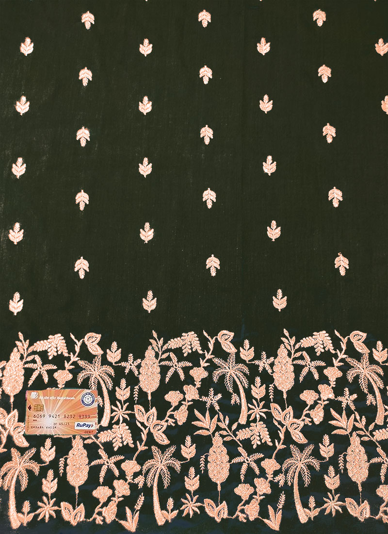 Green Art Silk Embroidered Fabric