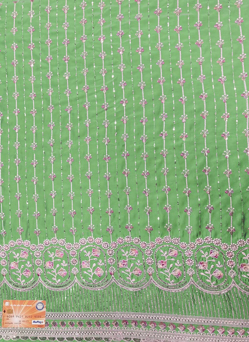 Green Art Silk Embroidered Fabric