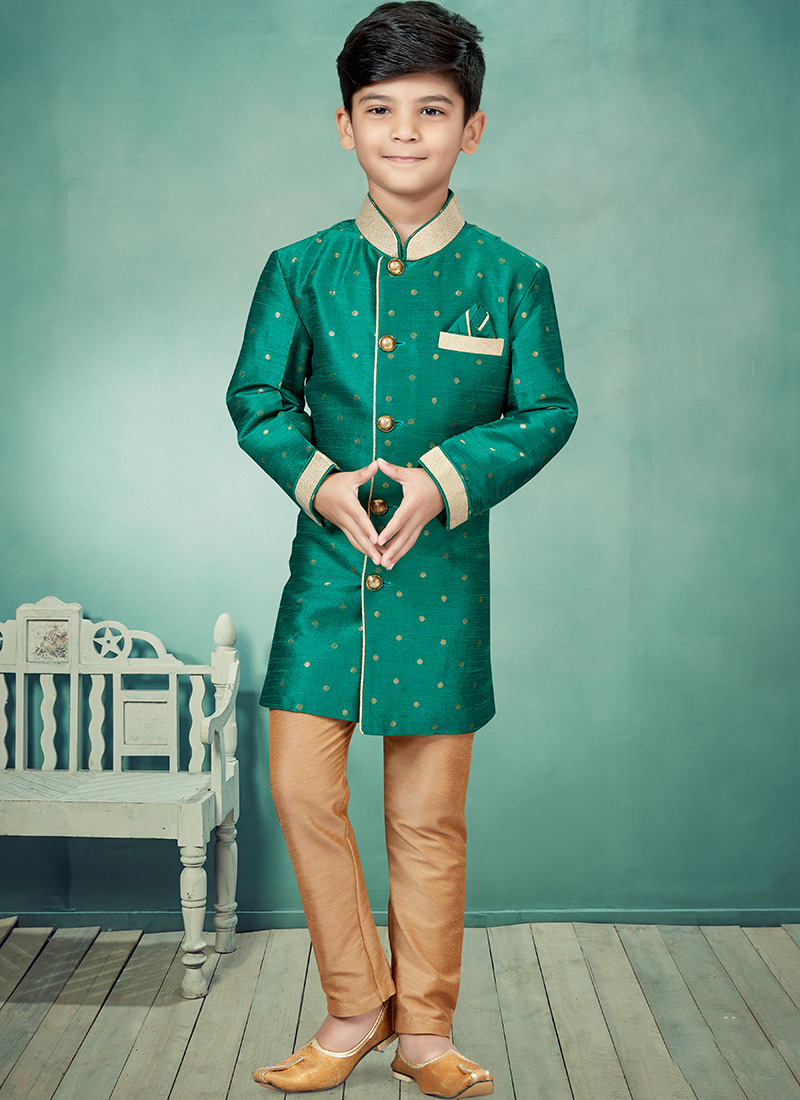 Green Art Silk Indowestern Sherwani Party Wear