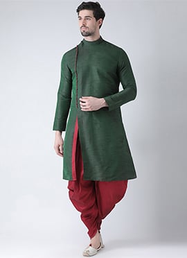 Green Art Silk Kurta Dhoti Set