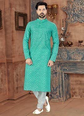 Green Art Silk Kurta Pyjama