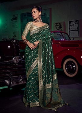 Green Art Silk Resham Zari Digital Print Saree