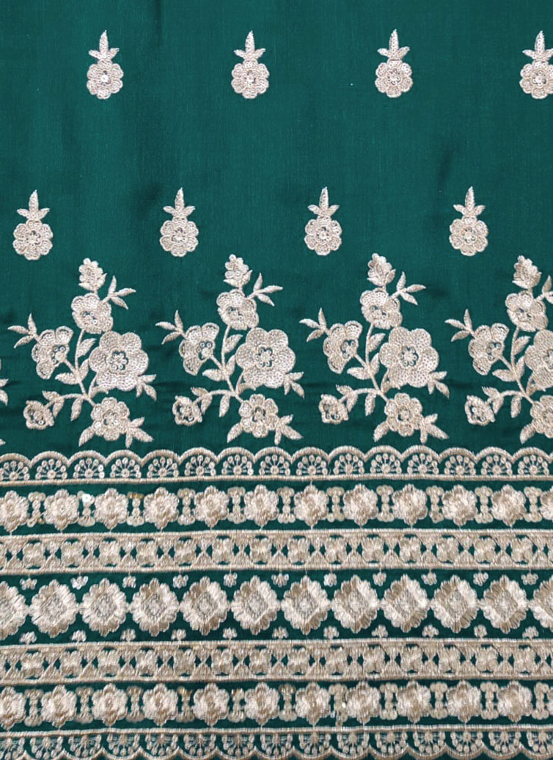 Green Art Silk Sequins Zari Fabric