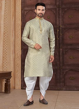 Green Banarasi Jacquard Silk Zari Jacquard Benarasi Neck Lace Work Classic Sherwani