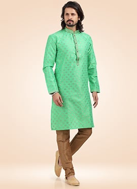 Green Banarasi Silk Jacquard Kurta Pyjama