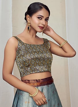 Green Banarasi Silk Jacquard Woven Blouse