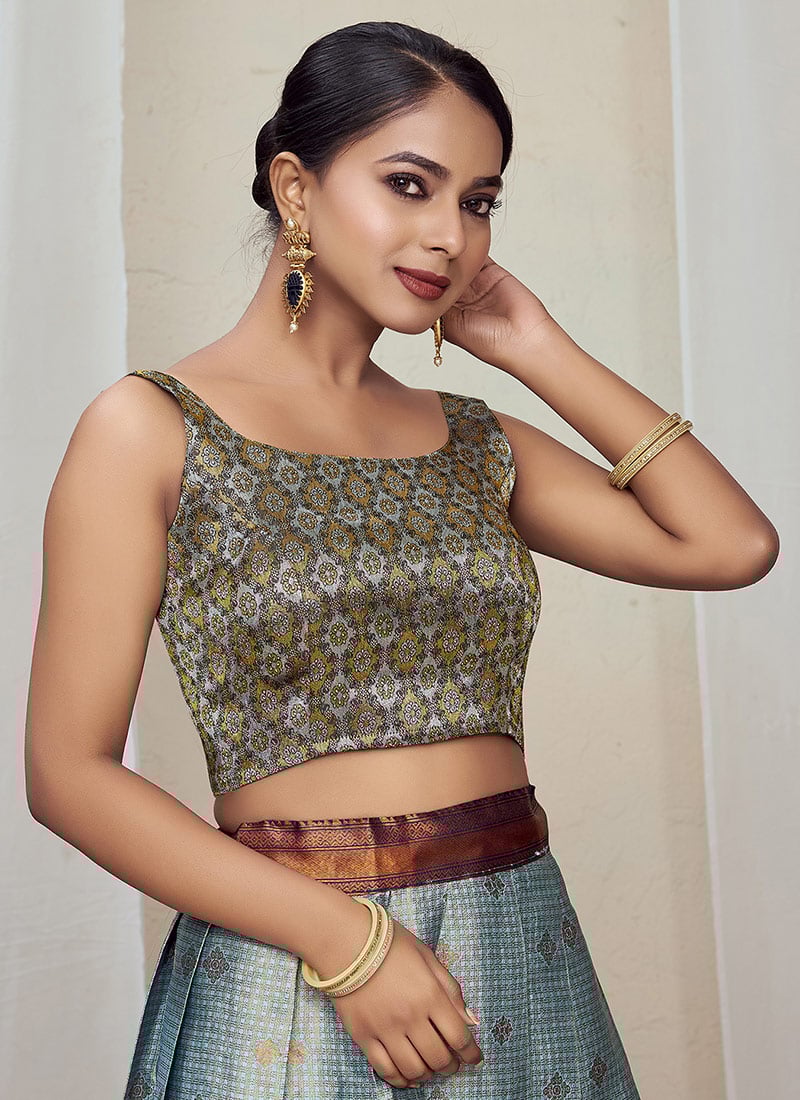 Green Banarasi Silk Jacquard Woven Blouse After Six Wear