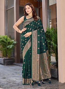 Green Banarasi Silk Jacquard Woven Classy Saree
