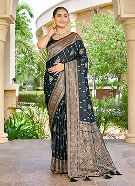 Green Banarasi Silk Jacquard Woven Elegant Saree