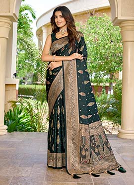 Green Banarasi Silk Jacquard Woven Saree