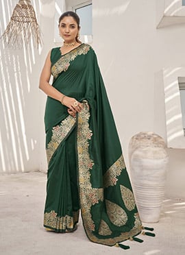 Green Banarasi Silk Jacquard Woven Saree