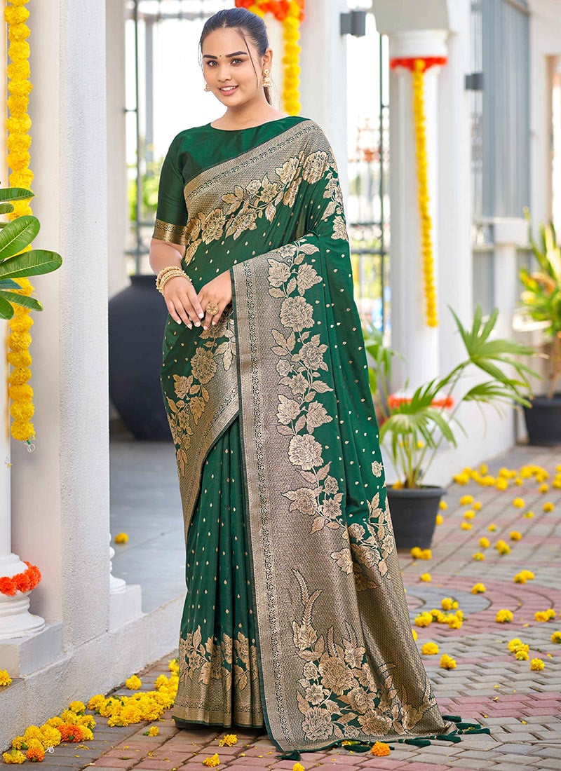 Green Banarasi Silk Zari Saree Festive Wear
