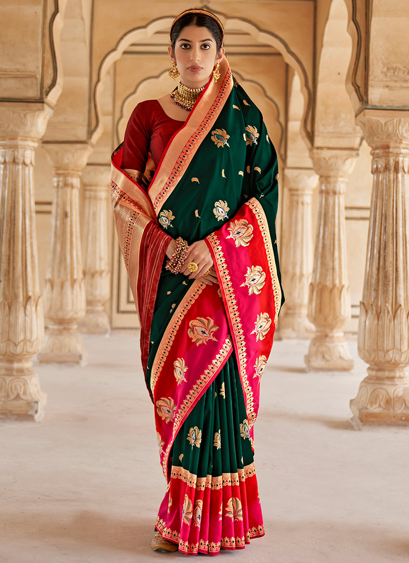 Green Banarasi Silk Weaving Saree