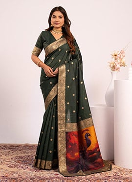 Green Banarasi Silk Zari Resham Woven Saree