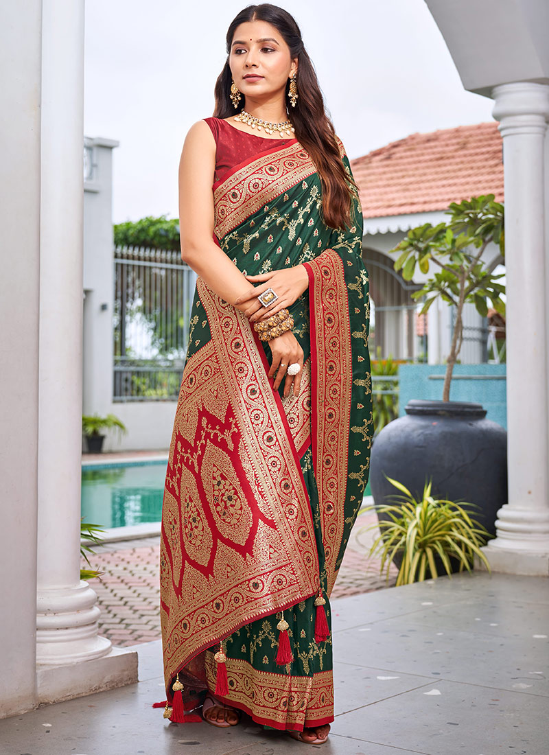 Green Banarasi Silk Zari Woven Saree Festive Wear
