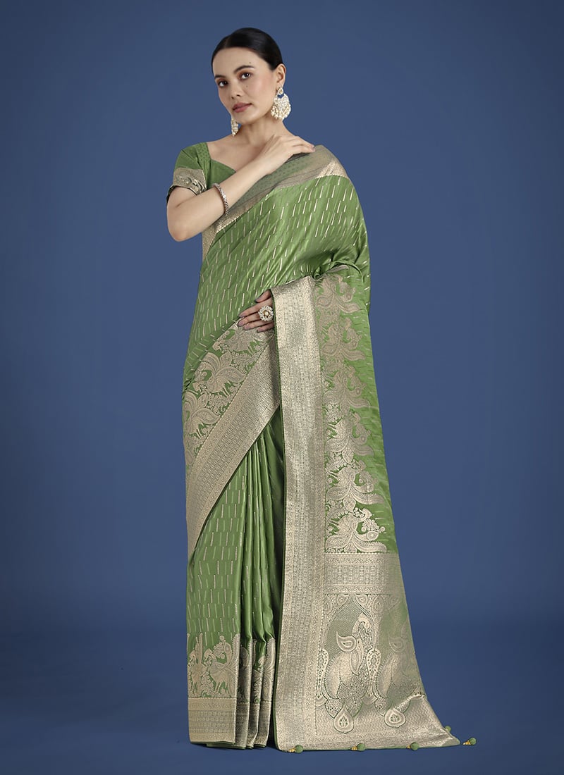 Green Banarasi Silk Zari Woven Saree Festive Wear