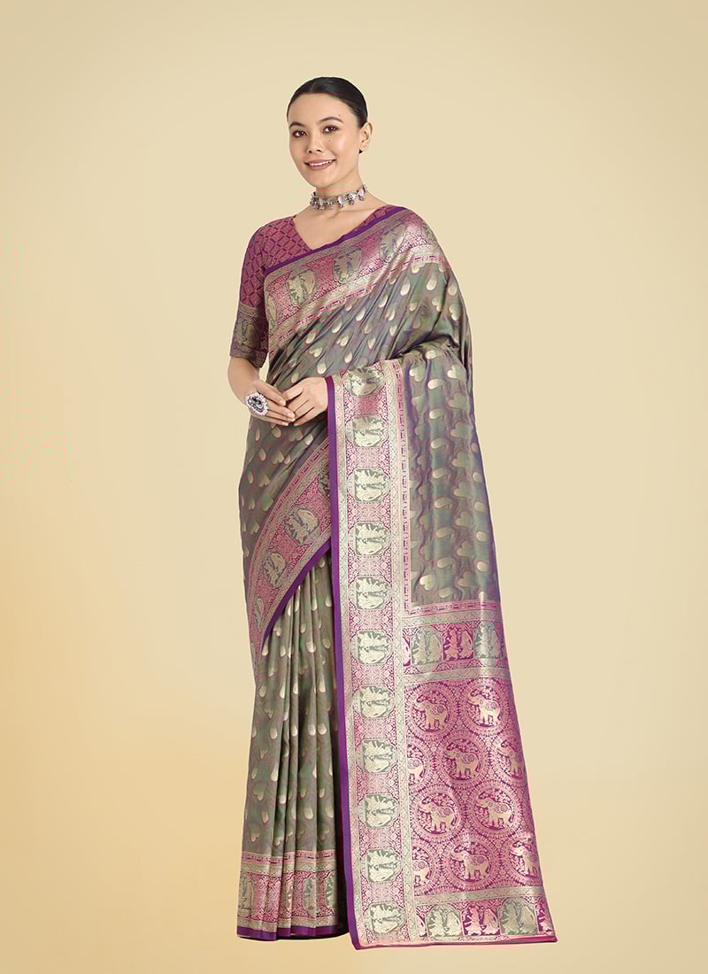 Green Banarasi Silk Zari Woven Saree Festive Wear