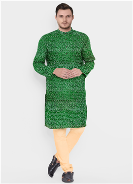 Green Bandhani Printed Rayon Kurta Set