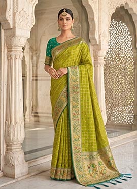 Green Banrasi Silk Zari Woven Saree