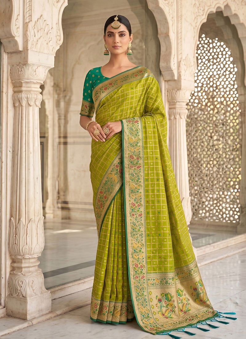 Green Banrasi Silk Zari Woven Saree Festive Wear