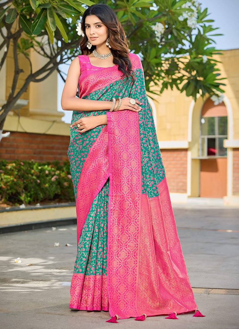 Green Bararasi Silk Zari Woven Saree Festive Wear