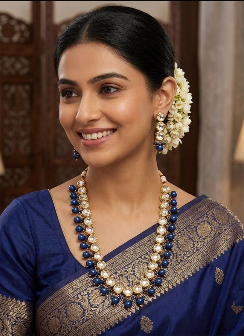 Green Beaded Kundan Necklace Set After Six Wear