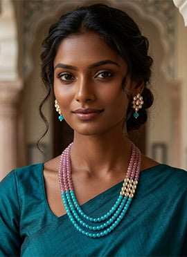 Green Beaded Kundan Necklace Set