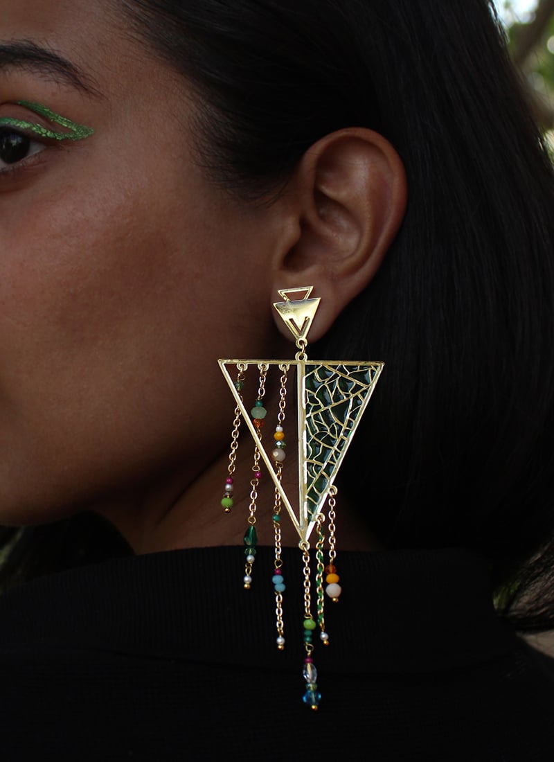 Green Beads Danglers Festive Wear